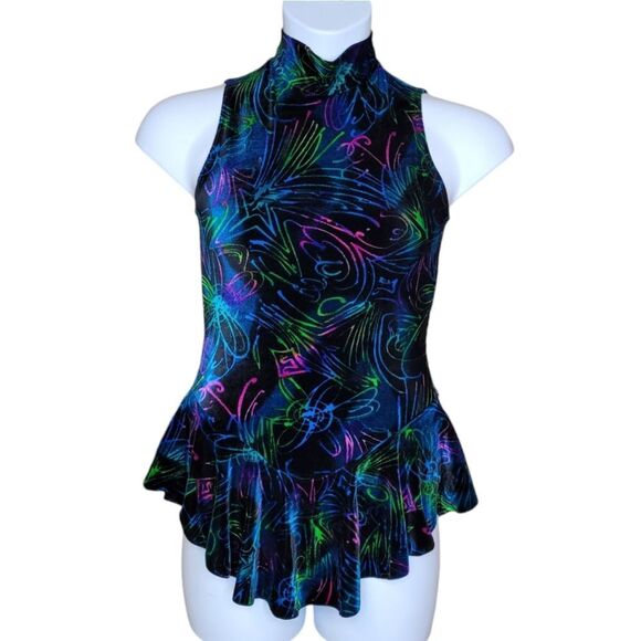 Vintage Tops - VINTAGE 90s velvet velour leotard skirted ice skating dance gymnastics costume S